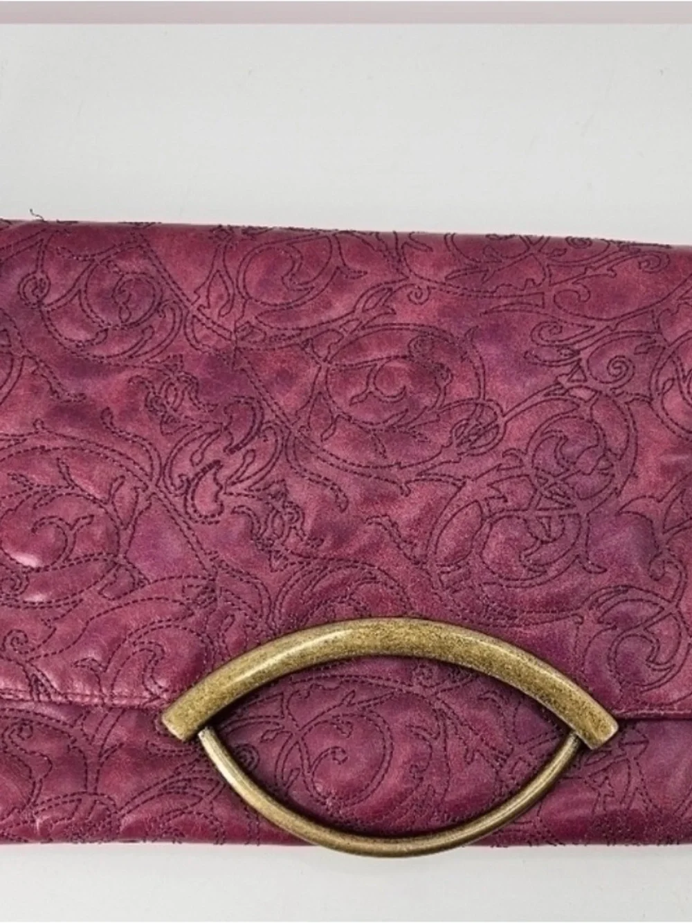 Hobo International Purple Embroidered Leather Clutch Beautiful